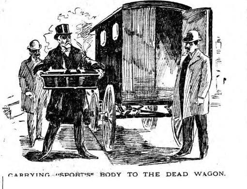 An elaborate illustration of a dog funeral from a 19th-century newspaper.